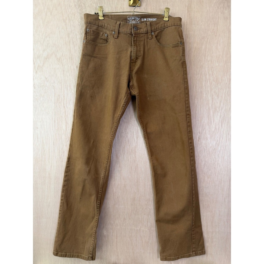 Signature by Levi Strauss & Co Mens Slim Straight Brown Denim Jeans 32x34